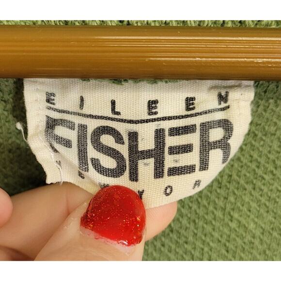 Vintage Eileen Fisher Light Green Cotton Open Front Cardigan Sweater Jacket - Picture 7 of 9